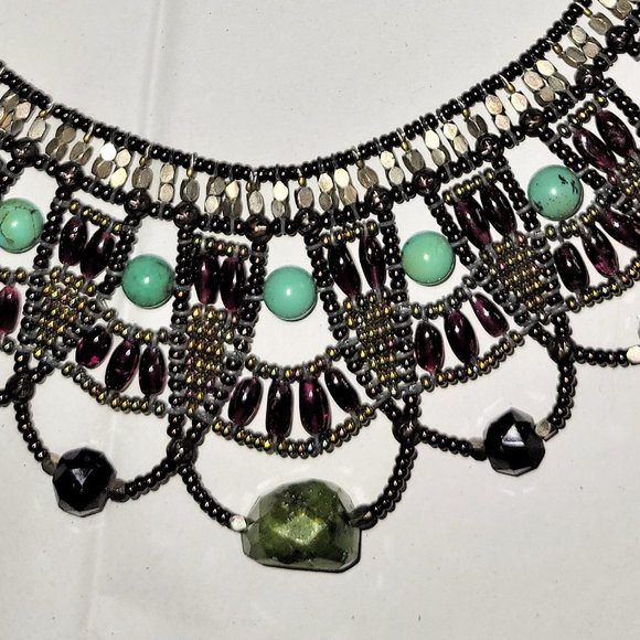 Unique Statement Choker! Peridot/Turquoise/Tahitian Pearl & Beads - Picture 4 of 5